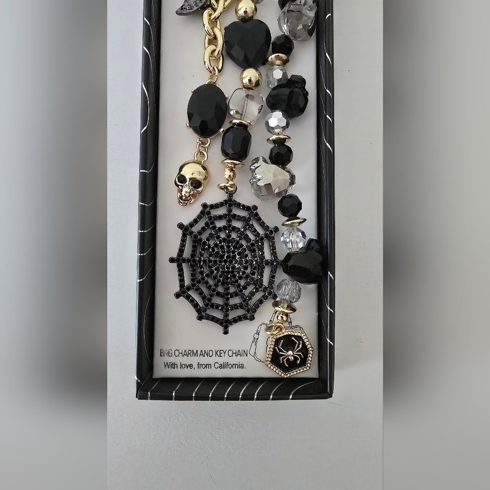 Eye Candy Los Angeles Gothic Bag Charm Keychain – Skull & Spiderweb - Picture 3 of 5